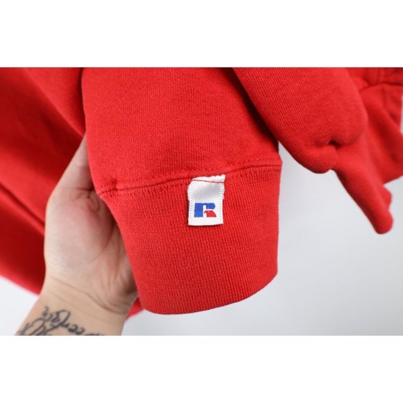 Vintage 90s Russell Athletic Mens 2XL Faded Spell Out Chelsea Sweatshirt Red USA - Picture 5 of 13